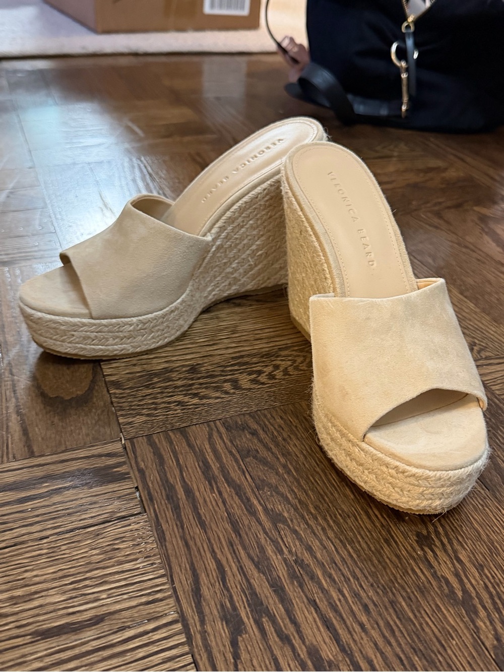 Veronica Beard Cream Espadrille Platform Wedge Slides